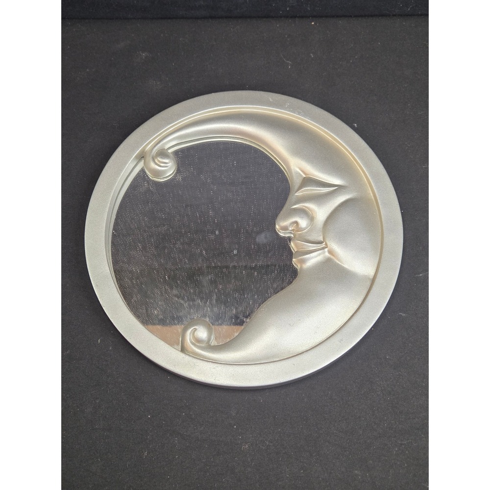 Vintage Celestial Man in the Moon Wall Mirror Set Gold Silver 9.5 Inch Round